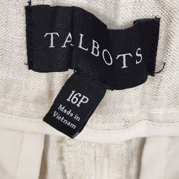 Talbots 100% Linen Flax Oatmeal Women's Petite Size 16 Pants Back & Side Pockets - Picture 5 of 8